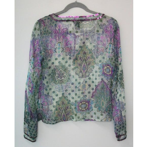 Sunny Taylor Silk Sheer Paisley Blouse with Sequins S - Picture 7 of 8